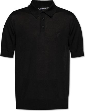 Dolce & Gabbana Zijden polo met geborduurd logo - Heren - Polos - Zwart - L - Tops