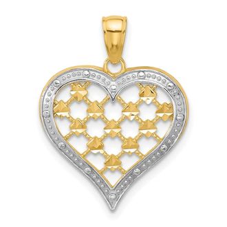 Diamond2Deal 14k Yellow Gold Rhodium Edge Diamond-cut Heart Charm