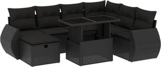 vidaXL Set De Sof&aacute;s De Jard&iacute;n 8 Piezas Y Cojines Rat&aacute;n Sint&eacute;tico Negro Vidaxl