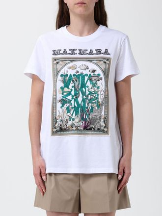 Max Mara T-shirt girocollo in puro cotone con stampa logo grafica a contrasto