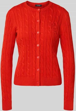 Lauren Ralph Lauren Strickjacke mit Zopfmuster und Label-Stitching Modell RALHAN in Hellrot, Größe XL