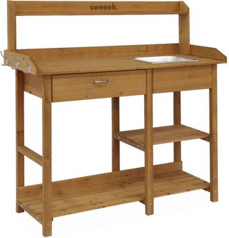 Sweeek Wooden potting table, Capucine, Natural, 117x45x121 cm
