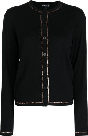 agnès b. Paillettes fine-knit cardigan - women - Cashmere/Wool/Silk - 2 - Black