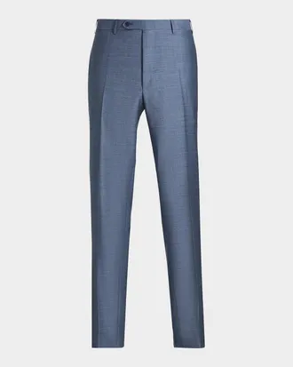 Canali Men & apos;s Wool Denim-Effect Flat Front Trousers