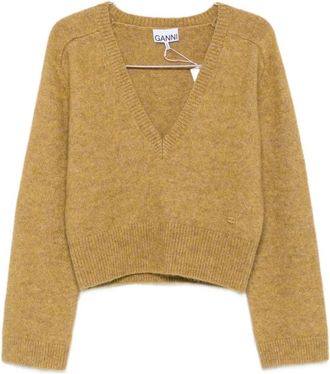Ganni Maglia Melange Mohair con Scollo a V Profondo - - Knitwear - Donna - Giallo - M