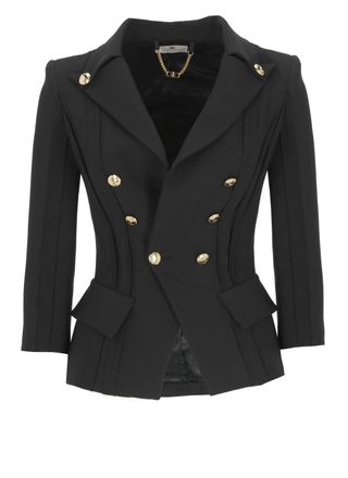 Elisabetta Franchi Black Double-Breasted Logoed Blazer
