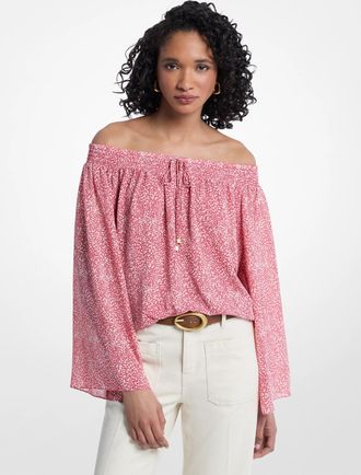 Michael Kors Abstract Print Off-the-Shoulder Georgette Top