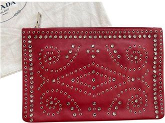 Prada Red Leather Eyelet Clutch Bag