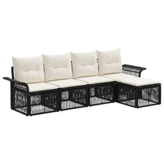 vidaXL Conjunto De Sof&aacute;s De Jard&iacute;n 5 Pcs Negro Rat&aacute;n Sint&eacute;tico Vidaxl