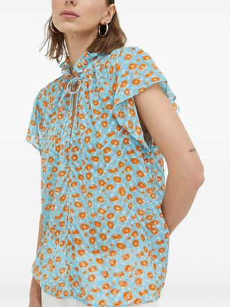 Sams&oslash;e & Sams&oslash;e ruffled floral top - women - Recycled Polyester - S - Blue