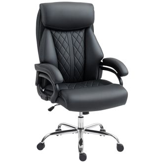 HOMCOM PU Leather Office Chair with Spring Padding Swivel Wheels - Black | TJ Hughes
