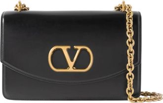 Valentino Garavani Zwarte leren schoudertas met gouden details - Dames - Schoudertassen - Zwart - ONE Size - Leer - Tassen