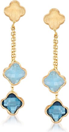 Ross-Simons Italian London Blue Topaz and Aquamarine Flower Drop Earrings in 14kt Yellow Gold