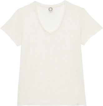 Ines De La Fressange Katalina T-shirt met V-hals - Dames - T-shirts - Beige - L - Katoen - Tops