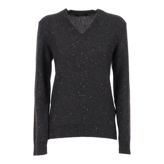 Fabiana Filippi V-neck Knitwear, female, Gray, Size: S Maglia Scollo V in Filato Paillettes