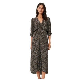 Sessun Soepelvallende V-hals jurk met unieke print - Dames - Casual kleedjes - Zwart - XS - Kleedjes