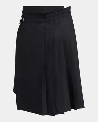 Dries Van Noten Men & apos;s Pleated Asymmetric Wool Skirt