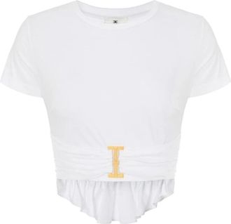 Elisabetta Franchi Tops, Dames, Wit, XS, Jersey T-shirt met juweeldetail