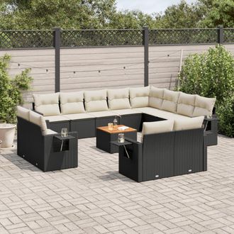vidaXL Set De Sof&aacute;s De Jard&iacute;n Y Cojines 13 Pzas Rat&aacute;n Sint&eacute;tico Negro Vidaxl