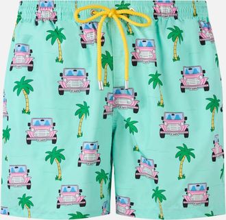 MC2 Saint Barth Man Lightweight Fabric Swim-shorts Lighting With Off-road Car Print