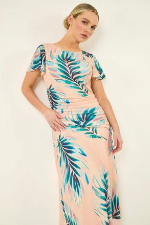 Roman Floral Side Ruched Midi Dress