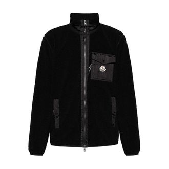 Moncler Jassen, Heren, Zwart, L, Zwarte Fleece Rits Trui Hoge Hals
