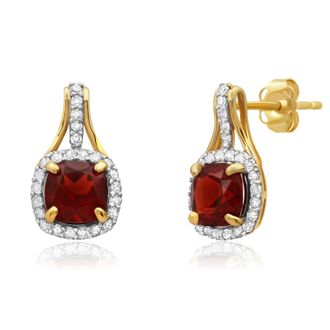 MAX + STONE 10k Yellow or White Gold Cushion Cut Gemstone Drop Earrings with Diamond Accent
