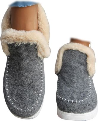 Generic Wide Fit Boots For Women uk Womens Snow Slippers Winter Low Top Shoes Lined Warm Ankle Round Toe Anti-Slip with Fuzzy Plush Lining Snow Booties Slippe