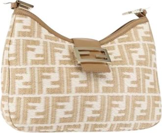 Fendi Pre-owned Shoulder Bags, female, Beige, Size: ONE SIZE Pre-owned Canvas Shoulder Bag
