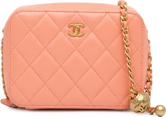 Chanel Peach CC Quilted Lambskin Pearl Crush Camera Bag
