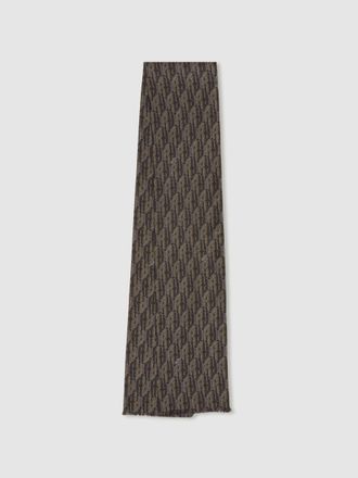 Reiss Mens Black & Grey Silk Jacquard Dress Scarf