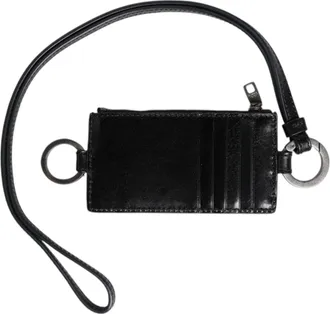 Dolce & Gabbana Mens Black Leather Logo Embossed Lanyard Card Holder Wallet Horse