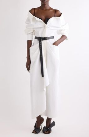 Givenchy Slashed Long Sleeve Cotton Poplin Shirtdress in White at Nordstrom, Size 10 Us