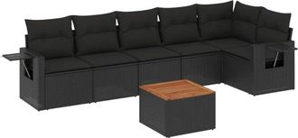 vidaXL Set De Comedor De Jard&iacute;n 7 Pzas Y Cojines Rat&aacute;n Sint&eacute;tico Negro Vidaxl