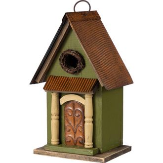 Glitzhome Rustic Garden Distressed Solid Wood Decorative Bird House in Open Green at Nordstrom, Size Medium