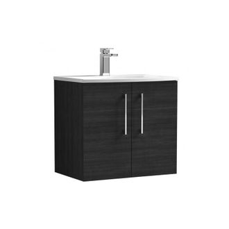 Nuie Nuie - Arno Wall Hung 2-Door Vanity Unit with Basin-4 600mm Wide - Black Woodgrain