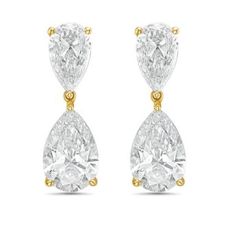 Diana M. Jewels 14KW YG 8.00 Ct TW of Lab grown pear shape diamond drop earrings