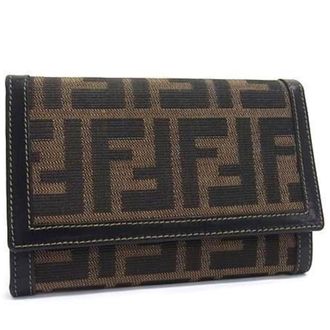 Fendi Zucca Brown Canvas Leather Wallet (Tri-Fold) (Pre-Owned)