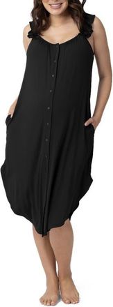 Kindred Bravely Ruffle Strap Labor & Delivery Gown in Black at Nordstrom, Size X-Small