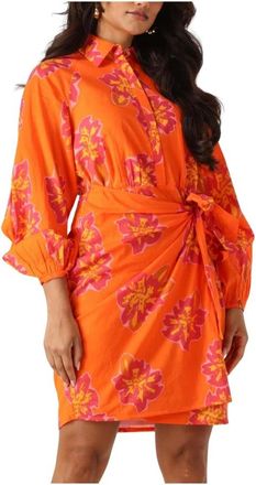 Notre-V NV-Fleurette Mini Jurk - Dames - Korte kleedjes - Oranje - S - Kleedjes