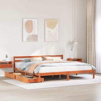 vidaXL Cama Sin Colch&oacute;n Madera Maciza De Pino Marr&oacute;n Cera 200x200 Cm Vidaxl