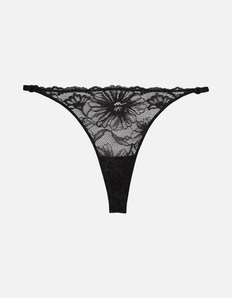 Tommy Hilfiger Womens Floral Lace Tanga Thong, Black - Size: 16