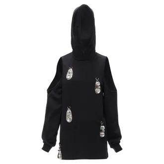 Area crystal hammered pendant black cold shoulder hoodie XS
