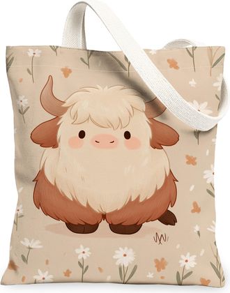 Generic Cute Animal Floral Canvas Tote Bags, Vintage Plant Pattern Reusable Grocery Bags, Lightweight Washable Shoulder Strap, Beige, 13x15 Inch