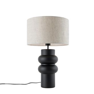 QAZQA Dise&ntilde;o L&aacute;mpara De Mesa De Dise&ntilde;o Con Pantalla De Tela Negra Gris Claro 35 Cm - Alisia Cer&aacute;mica /textil Redonda Adecuado Para Led Max. 1 X 40 Watt - Qa