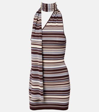 Aya Muse Knitted scarf-detail striped minidress