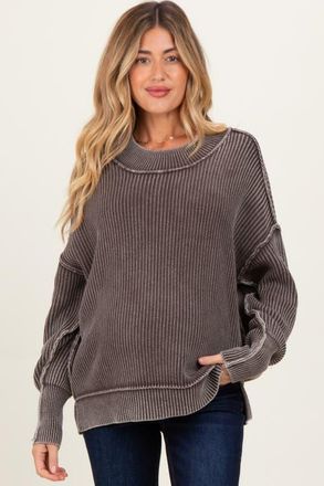 Pinkblush Washed Side Slit Oversized Sweater in Brown at Nordstrom, Size Large