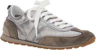 Brunello Cucinelli Womens Low Top Sneakers Grey Leather And Suede Trainers