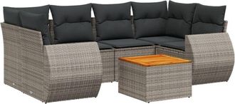 vidaXL Vidaxl - Set De Sof&aacute;s De Jard&iacute;n 7 Piezas Con Cojines Rat&aacute;n Pe Gris