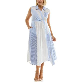 Nicole Miller Stripe Pleated Asymmetric Maxi Dress in Chambray/Blue/White Stripe at Nordstrom Rack, Size 10